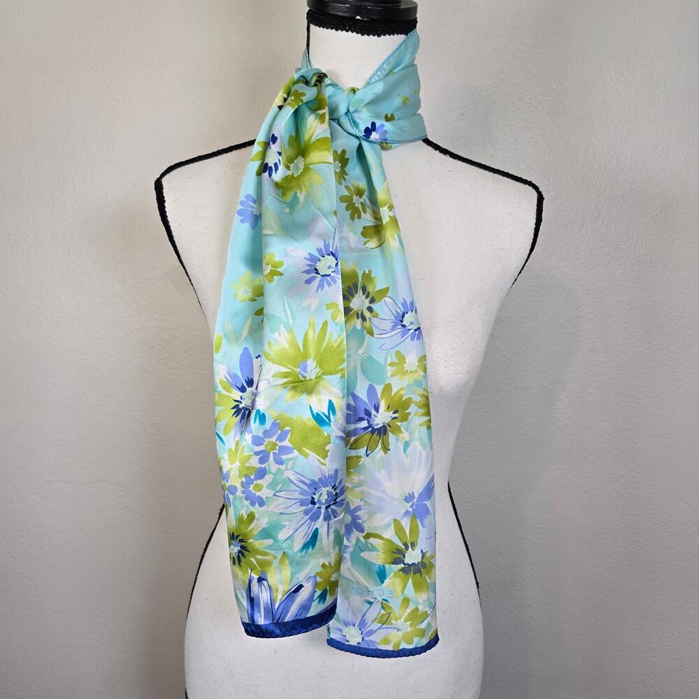 Echo Silk Rectangle Scarf Periwinkle Green Aqua Floral Retro Romantic Classic